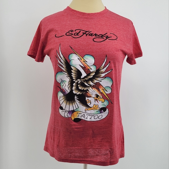 Ed Hardy Tops - Ed Hardy '77 Tattoo Eagle Short Sleeve Crewneck T-Shirt Size Medium Red